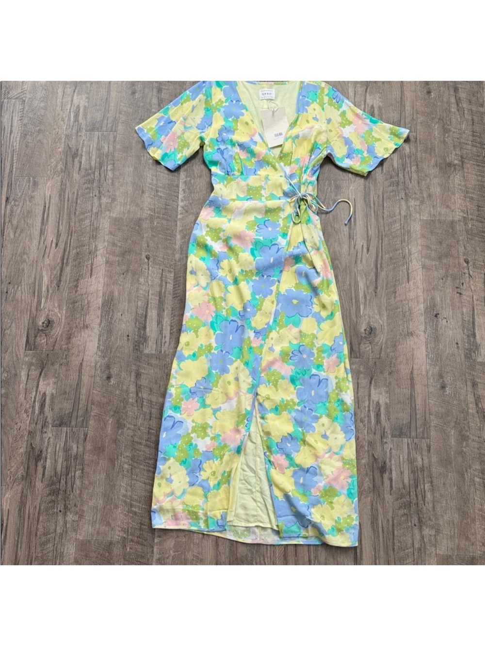 Reformation-Esque Yellow Floral Wrap Maxi Dress by Sabo